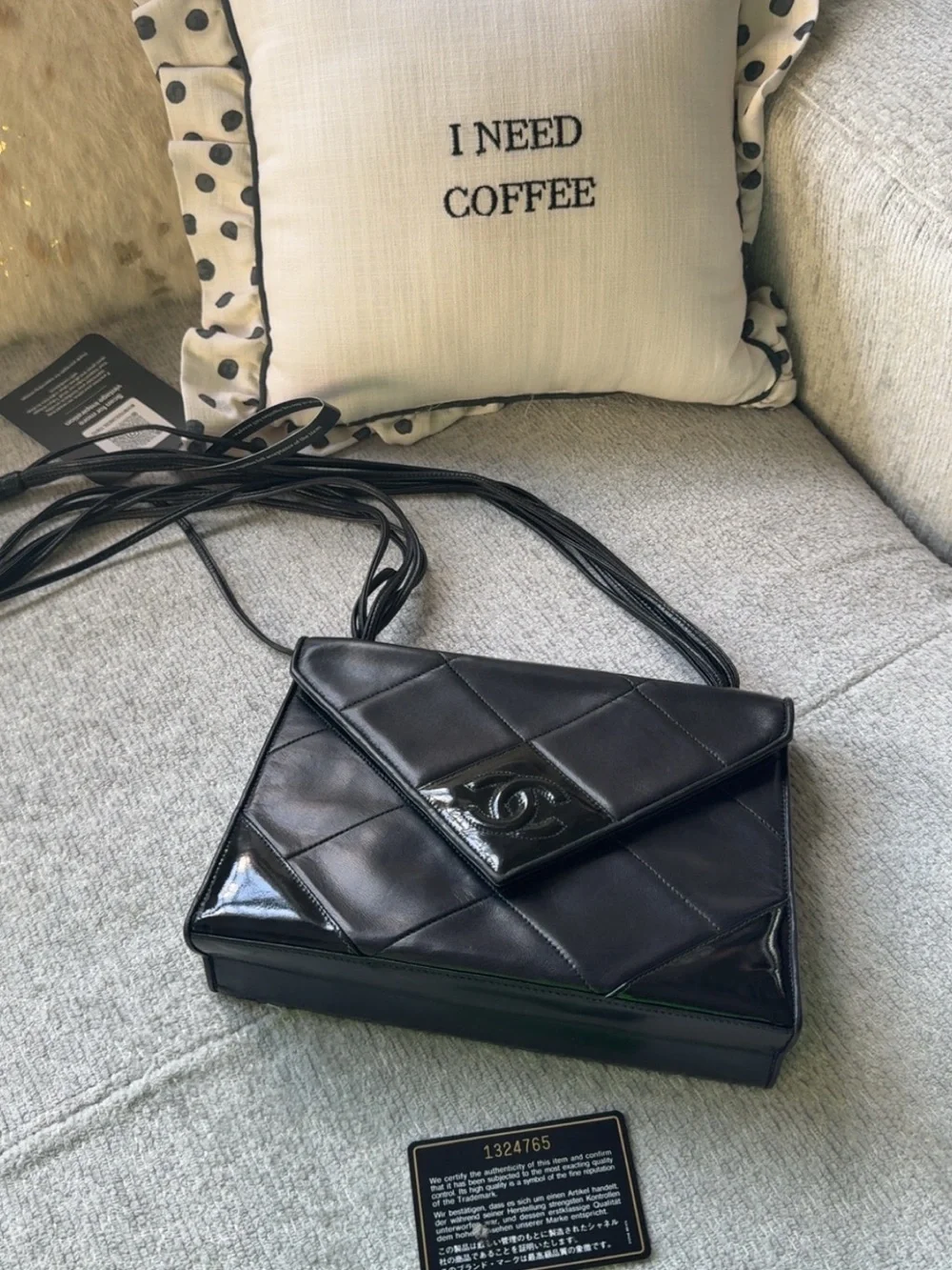 Rare Vintage CHANEL 1 Series Black Quilted Leather Envelope Shoulder Bag COA